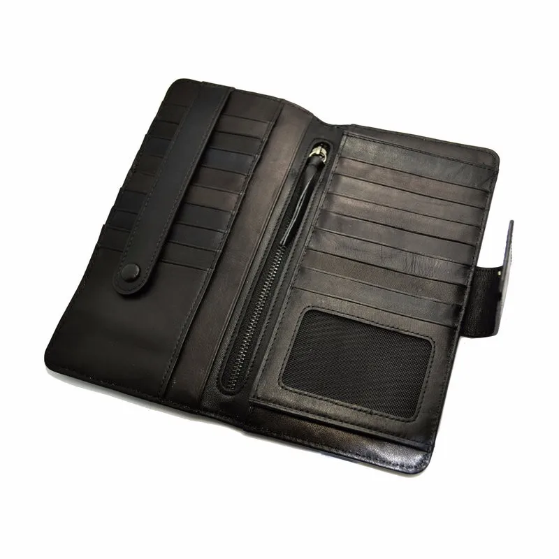 Genuine Leather Men Wallet Black Long Male Wallet with Multi Card Cases Clutch Purses Vertical Long Fashion Men Wallets