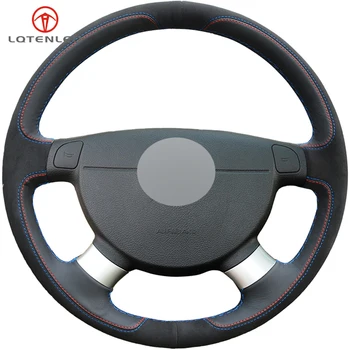 

LQTENLEO Black Genuine Leather Suede Car Steering Wheel Cover For Chevrolet Lova Aveo Buick Excelle Daewoo Gentra Lacetti Ravon