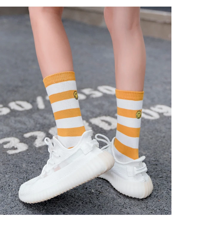 Корейские радужные носки, вышивка трубки, полоски колледжа, женские носки, забавные осенние и зимние, забавные Разноцветные носки