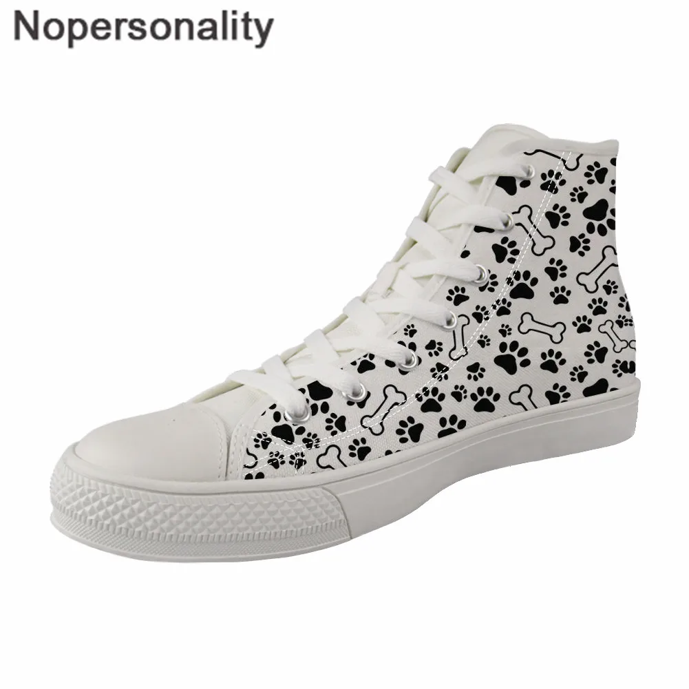 

Nopersonality White Sneaker Women's Casual Flats Vulcanized Shoes Dog Paws Printing Female High-top Canvas chaussures femme