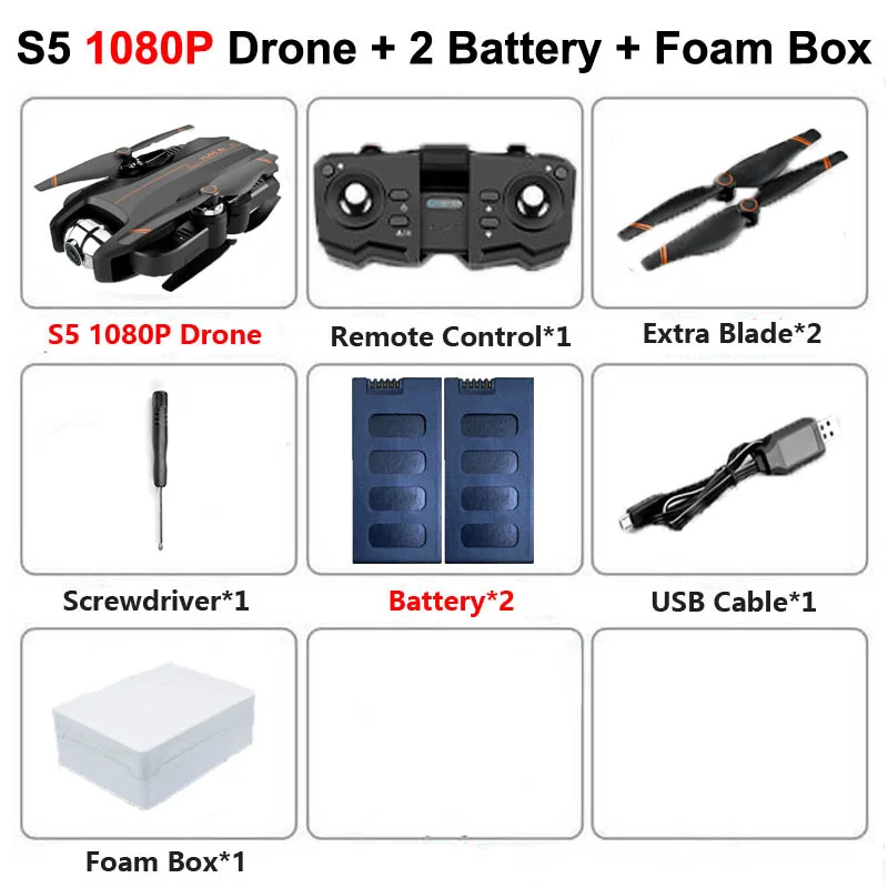 S5 S17 складной Дрон с 4K HD двойной камерой WiFi FPV Регулируемый Широкоугольный Радиоуправляемый вертолет Квадрокоптер детская игрушка VS SG106 SG901 - Цвет: S5 1080P 2B Foam