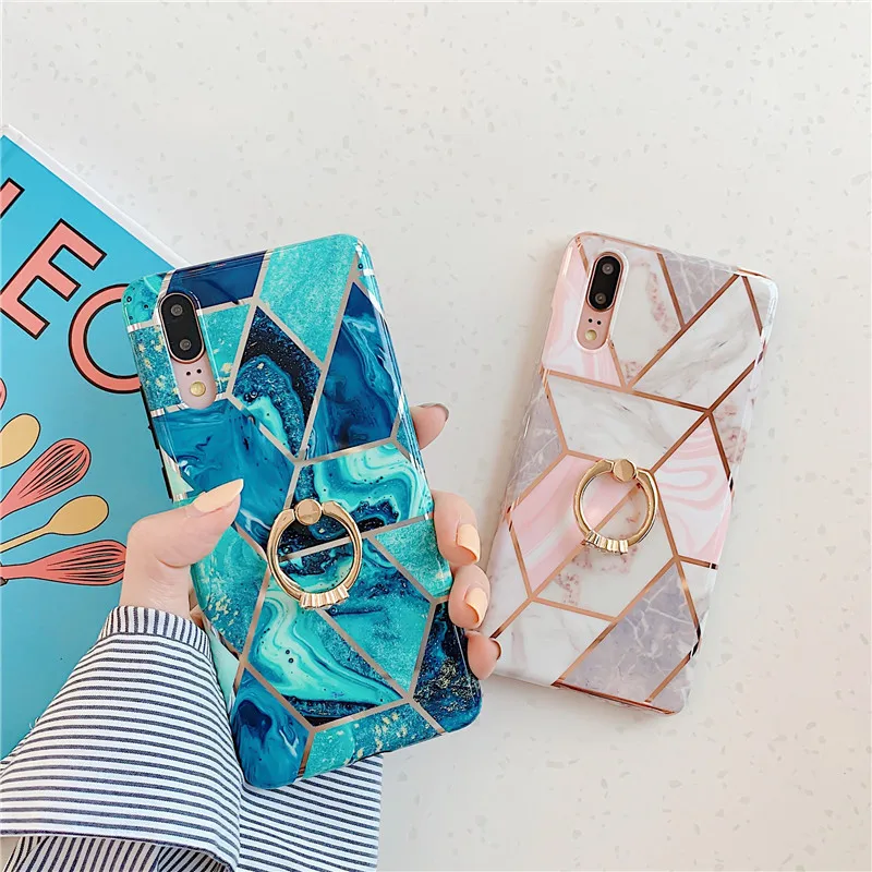 FLYKYLIN Ring Stand Case For Samsung Galaxy A52 A72 A50 A70 A51 A71 A12 A13 A33 A53 Cover Marble Shell Soft Silicone Phone Coque samsung cases cute