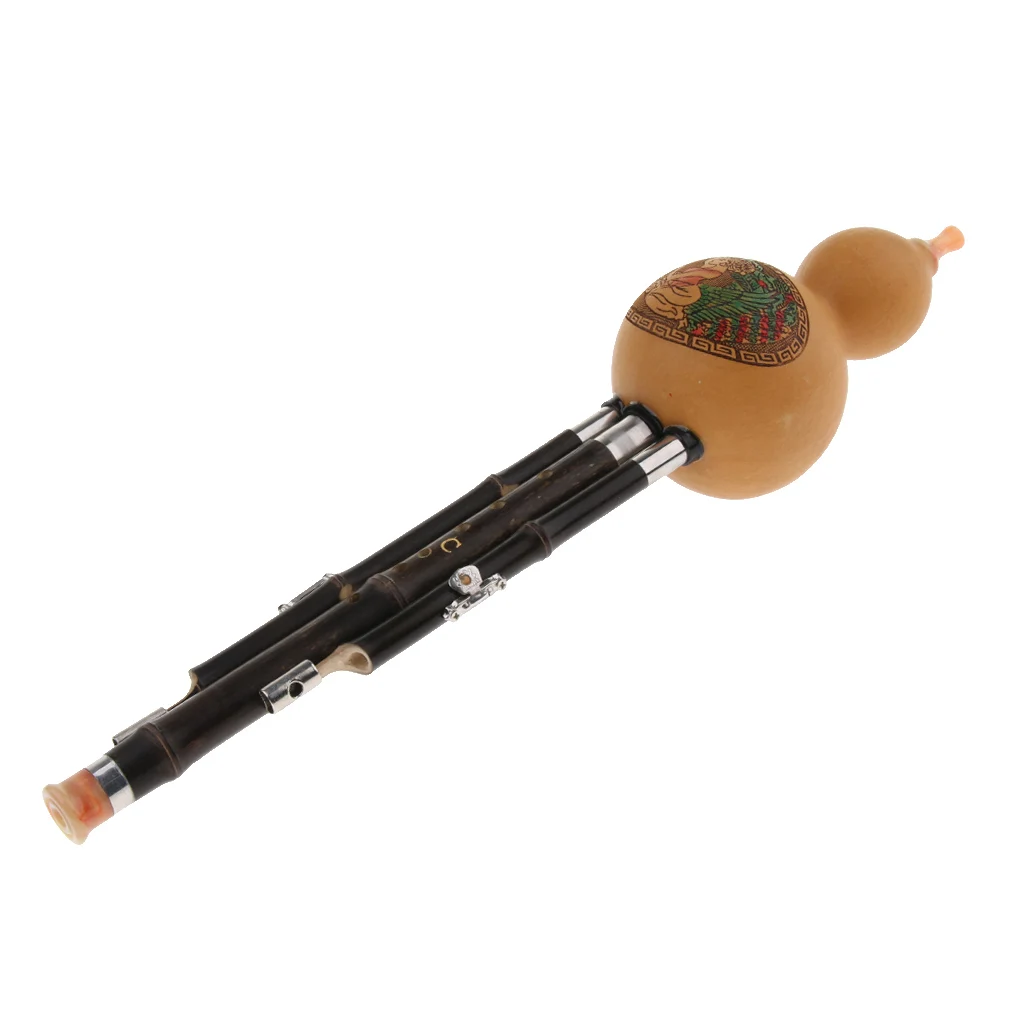 Chinese Hulusi Black Bamboo Gourd Cucurbit Flute Musical Instrument C Tone with Storage Case