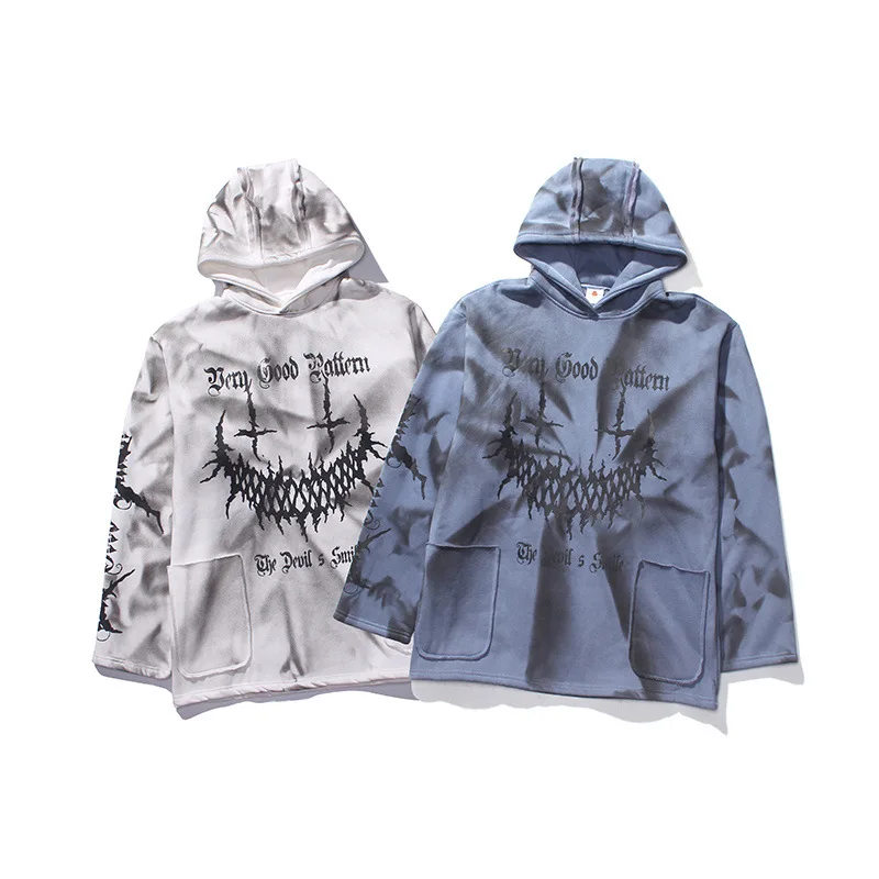 SEVEYFAN, мужские толстовки с капюшоном с надписью «Hi Street Smile Face Tie Dye», уличная одежда большого размера, свитшоты, плотный флисовый пуловер, мужские толстовки R3141