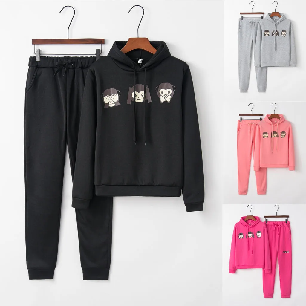 

Women 2 Piece Outfits Solid Color Hooded Sweatshirt and pant Tracksuit Sport Suit ensemble femme 2 pieces B05
