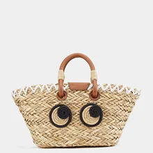 

Fashion Big Eye Pattern Rattan Basket Bag Casual Wicker Woven Women Handbags Summer Beach Straw Bag Large Tote Bali Purses 2022