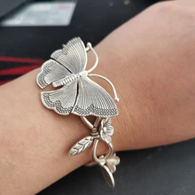 925 стерлингового серебра Бабочка Племенной ремесленный браслет с подвеской в виде Слона Подарок Ювелирные изделия 18 см A3266