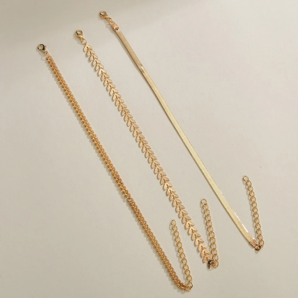 SUMENG 2021 New 3pcs/set Gold Color Simple Chain Anklets For Women Beach Foot Jewelry Leg Chain Ankle Bracelets Accessories - Image 2