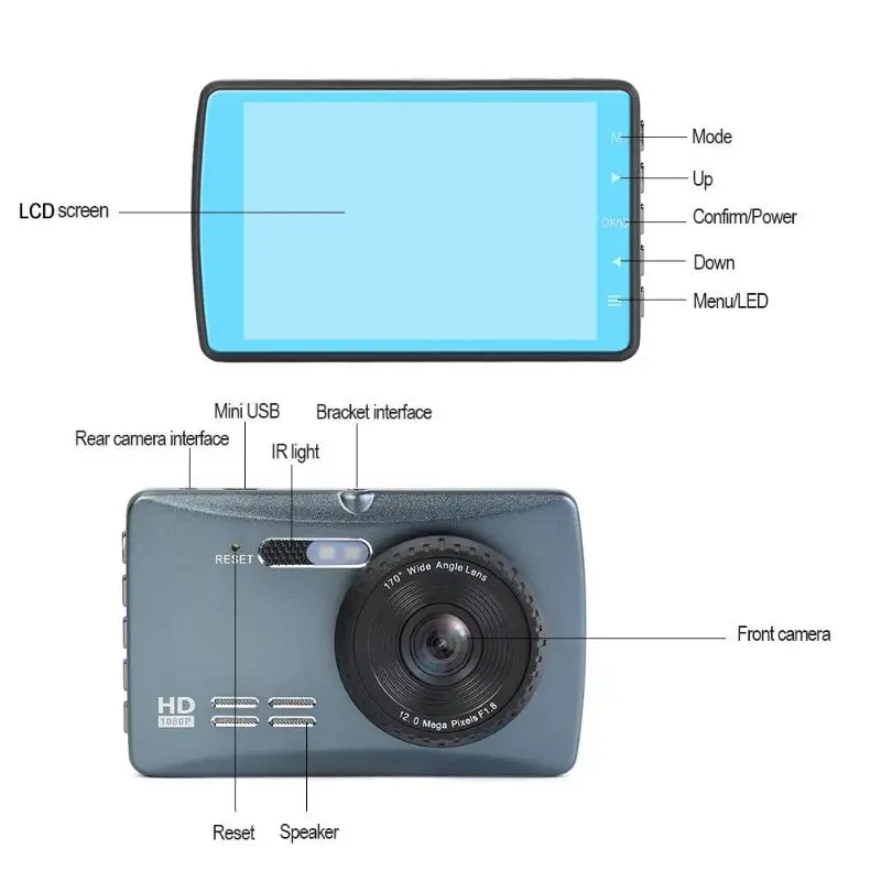 VODOOL V6 HD 1080P Автомобильный видеорегистратор Dashcam 3,6 дюймов двойной объектив циклическая запись видео рекордер 140 градусов широкоугольный видеорегистратор