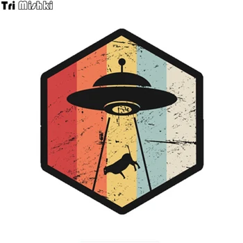 

Tri Mishki WCS792 14*16cm Vintage Retro UFO Alien Abduction Icon car sticker PVC coloful Decals Motorcycle Accessories sticker