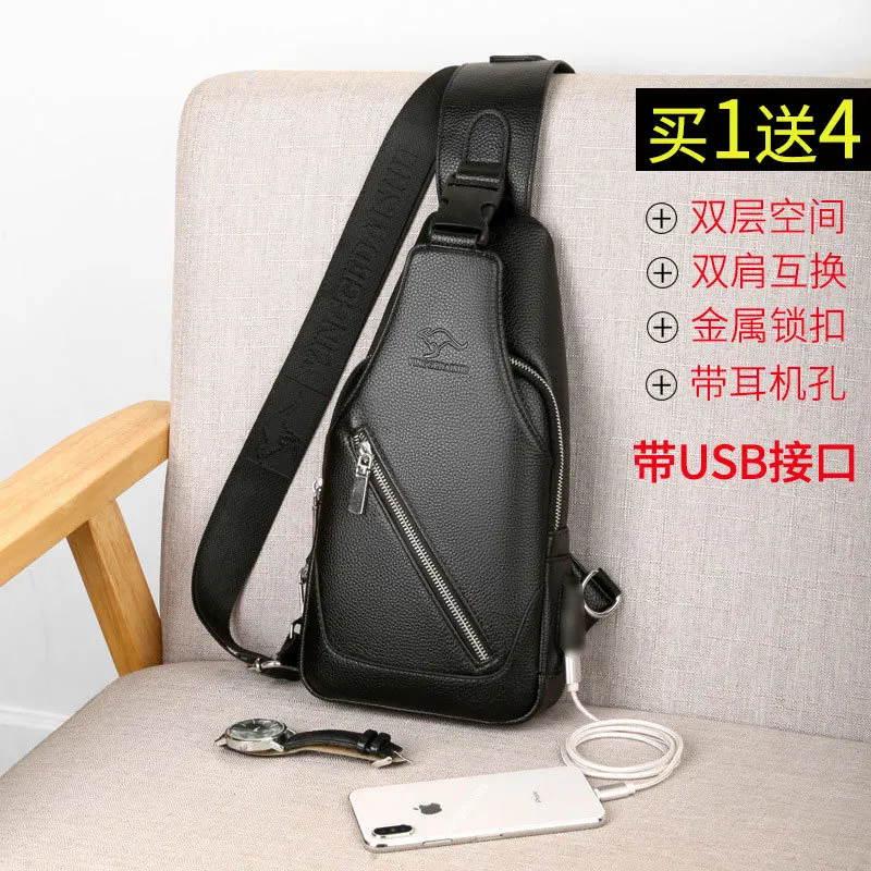 

New Style Men Multi-functional Chest Pack USB Charging Anti-Theft Shoulder Bag PU Shoulder Bag Men's