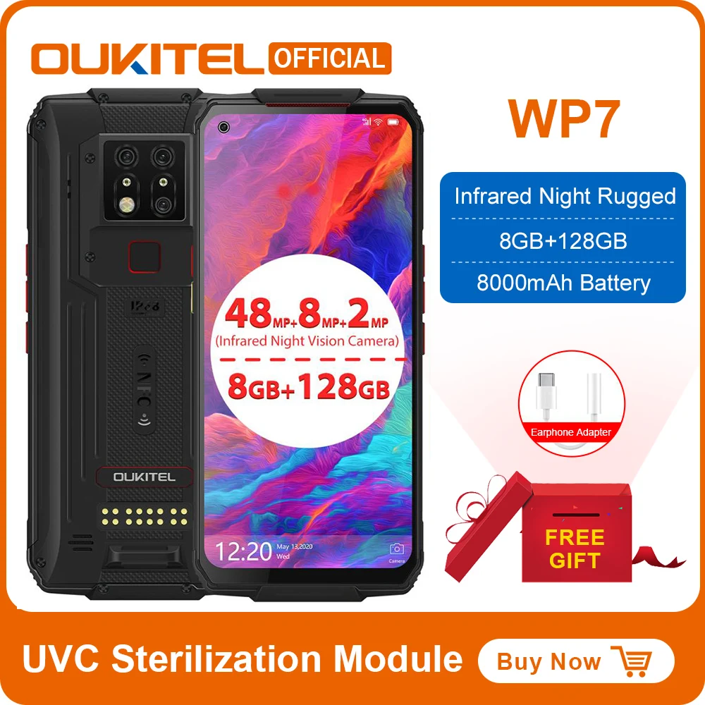OUKITEL WP7 Ip68 прочный Водонепроницаемый смартфон 9В/2A 8000 мА/ч 48MP тройной Камера 8 ГБ 128