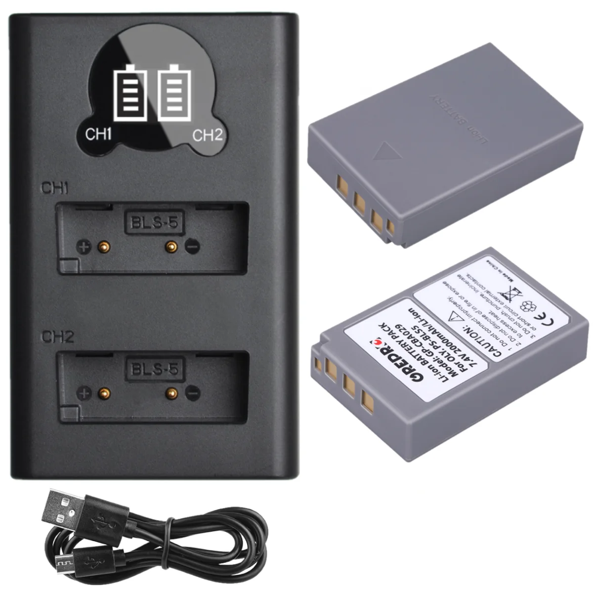 Batteria e caricabatterie 2000mAh per Olympus Stylus 1, OMD MK3, OMD-EM10 III, OM-10, E-PL3, E-PL5, M10 Mark2 21