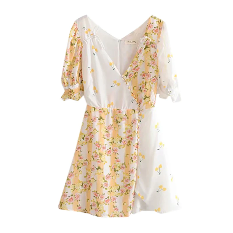 Летнее платье с цветочным рисунком богемное пляжное платье на пуговицах элегантное сексуальное мини-платье в стиле бохо футболка с пышными рукавами Повседневное платье vestidos