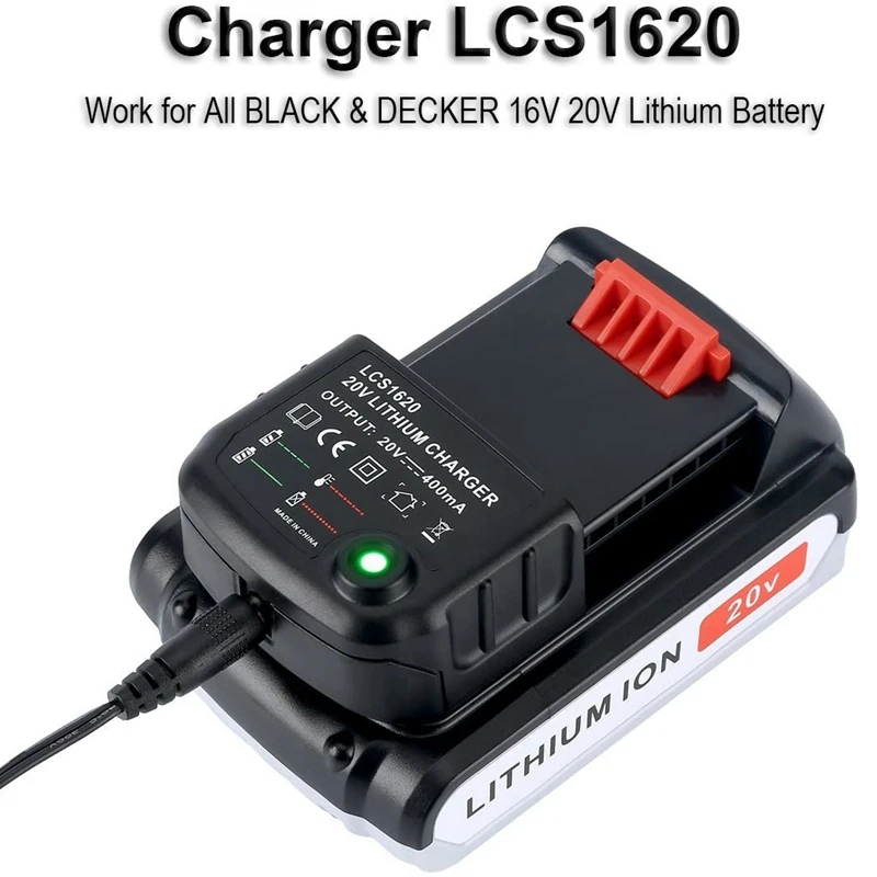 LCS1620 20V Lithium Battery Charger for Black Decker 16V 20V LBXR20