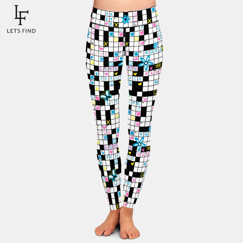 LETSFIND Crossword Puzzle with Flowers and Symbol Pattern Print Women