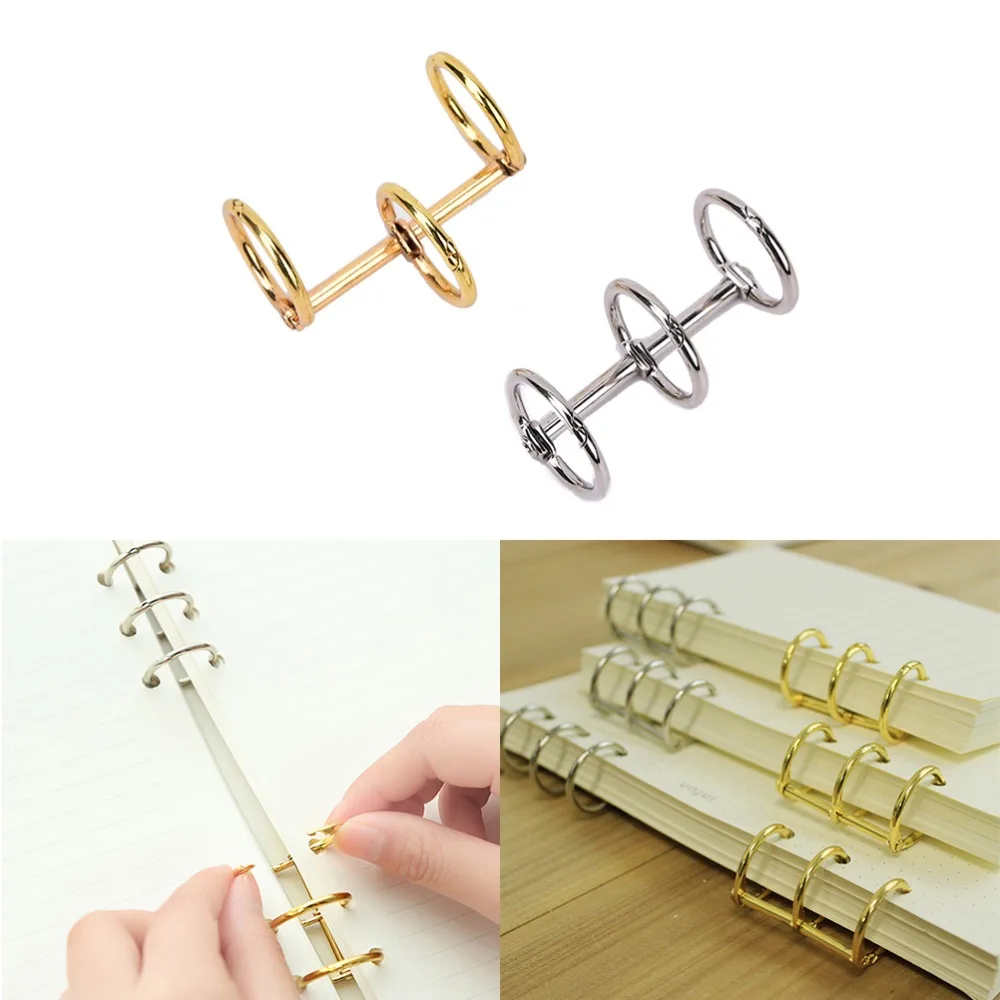 Practical Notebook Loose Leaf Binder 3-Ring Gold Silver Loose-leaf Metal Split Hinged Rings Scrapbooking Binder Album Calendar