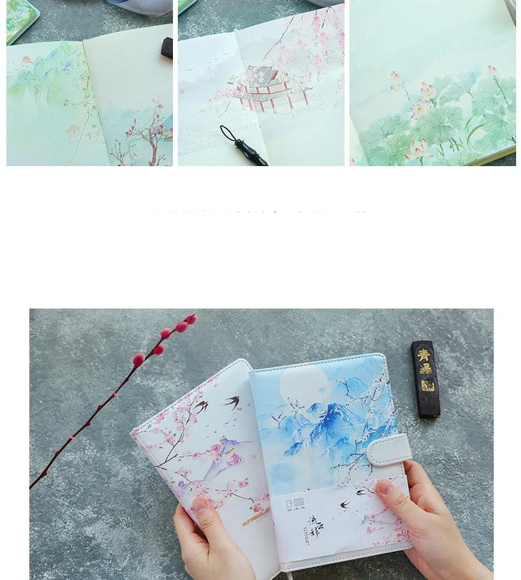 Chinese Ink Painting Creative Cute Paper Notebook Pu Leather Bullet Journal NotebookTravel Journal Planner School Diary Notepad