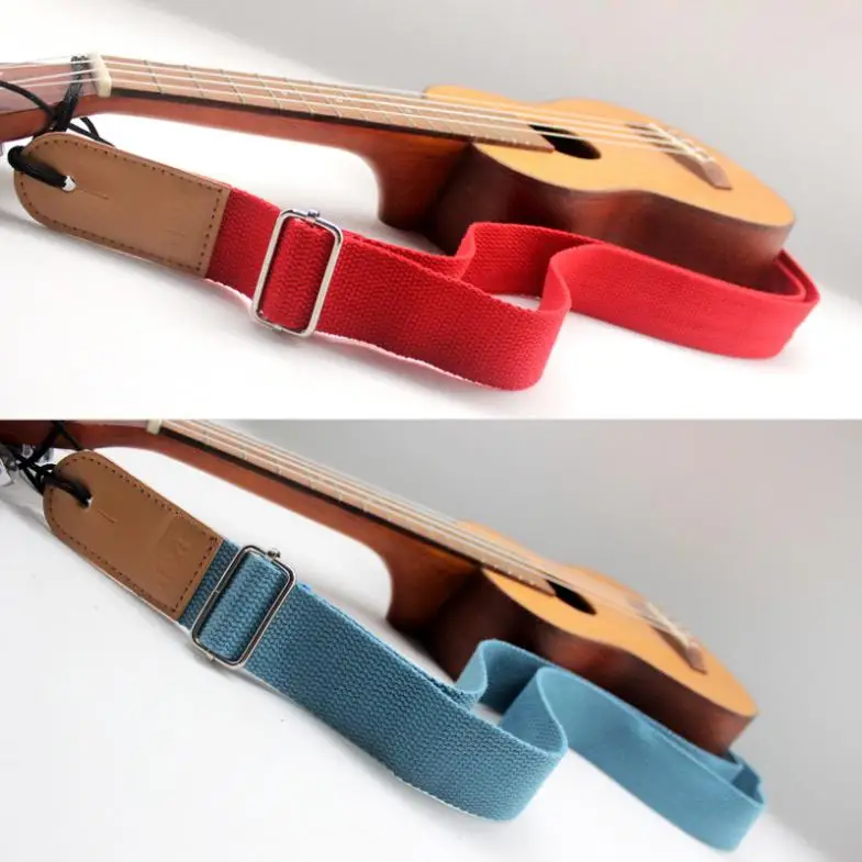 72-120cm Adjustable Pure Cotton Colorful Ukulele Strap with Leather Head 4 Colors Optional Musical Instrument Parts Accessories