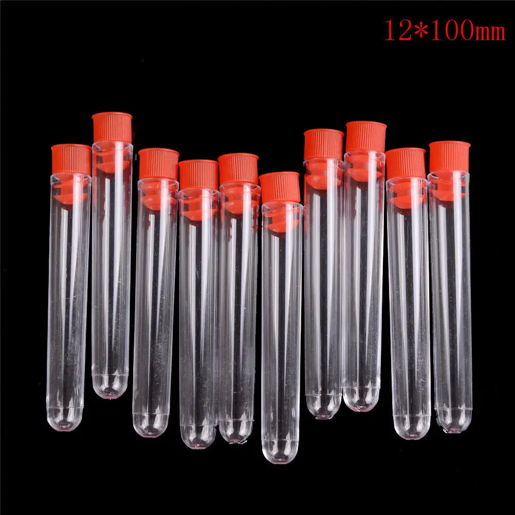 10Pcs 12*100mm High Quality s Clear Plastic Test Tube With Cap  U-shaped Bottom With Lids Vial Sample Containers
