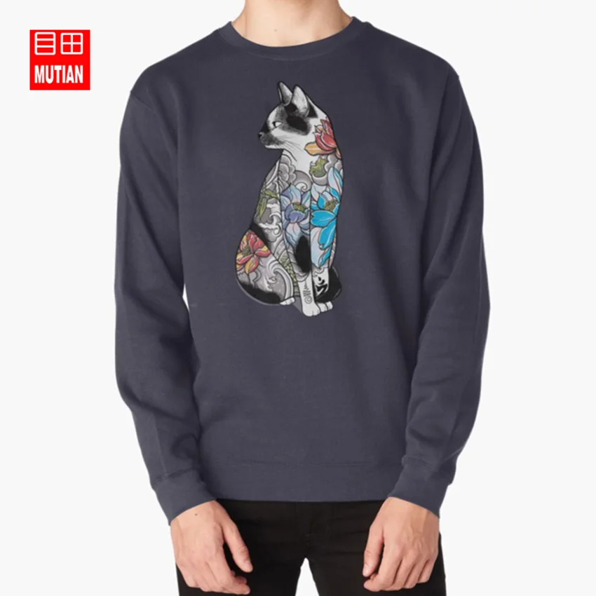navy-sweatshirt Кошка в Татуировка "Лотос" толстовки кошка домашнее животное кошачья кошка любовник животное котенок любовь милый забавный - Цвет: navy-sweatshirt
