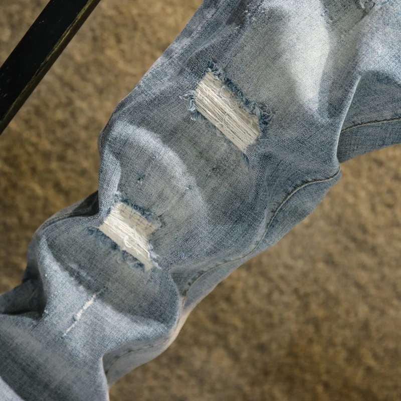 Hot Product new casual slim elastic blue jeans men ,men's pencil pants skinny jeans men Slim Fit Straight Ripped Distressed Pleated Cotton