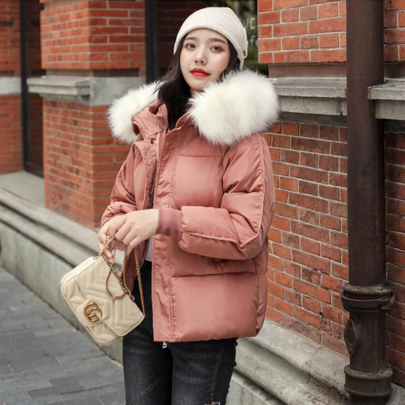 WXWT Winter Coats parkas winter new women's fashion large fur collar hooded thick cotton down jacket Russian winter coat