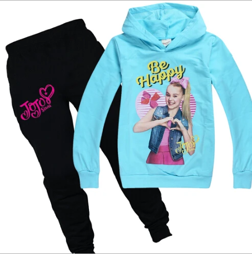 JOJO SIWA/комплект одежды, спортивные костюмы для девочек, толстовка+ Хлопковые Штаны, одежда для малышей, одежда для детей, 2 предмета Подростковая толстовка, костюм на День Благодарения - Цвет: color at picture