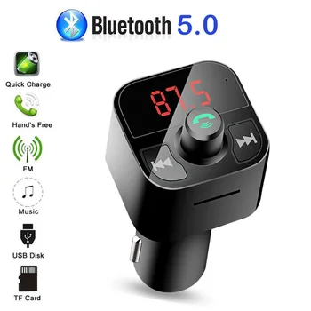 

4.1A Handsfree FM Transmitter Aux Modulator Bluetooth 5.0 Car Kit Car Audio MP3 Player Adapter USB TF Card Quick Phone Charger
