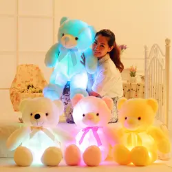 50 см креативный светящийся светодиодный плюшевый мишка мягкие животные плюшевые игрушки Красочная светящаяся плюшевая игрушка-подушка