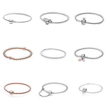 

925 Sterling Silver Bangles Silver Snitch Charms Diy Rose Gold Round Ball Bracelets For Women Diy Size 16 17 18 19 20