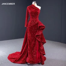 J67056 jancamber сексуальное вечернее платье русалки с suqined одно плечо с длинным рукавом суд Поезд красное платье вечерние платья largos