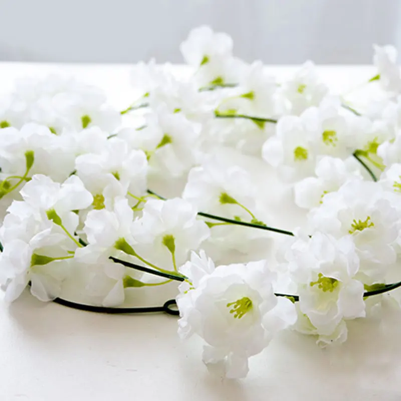 1pcs Artificial Cherry Blossom Vines 2M Hanging Silk Flowers Garland for Wedding AC889 - Цвет: white