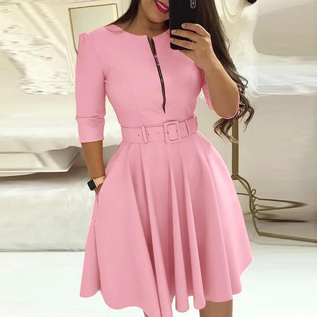 Women Bodycon Dress O Neck Solid Color Three Quarter Sleeve Dresses Ladies Party Dress Elegant dresses woman party night