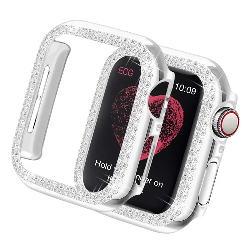 silver Чехол-бампер с алмазами защитный чехол для Apple Watch крышка 38 мм 42 мм двойной Алмазный защитный чехол Iwatch 5 4 40 мм 44 мм аксессуары 3 - Цвет: silver