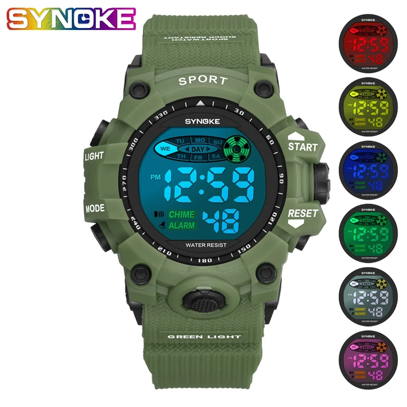 Synoke 9036 мужские спортивные часы G стиль 6 световые яркие ударные Классные модные часы с подсветкой для девочек цифровые часы Montre Homme