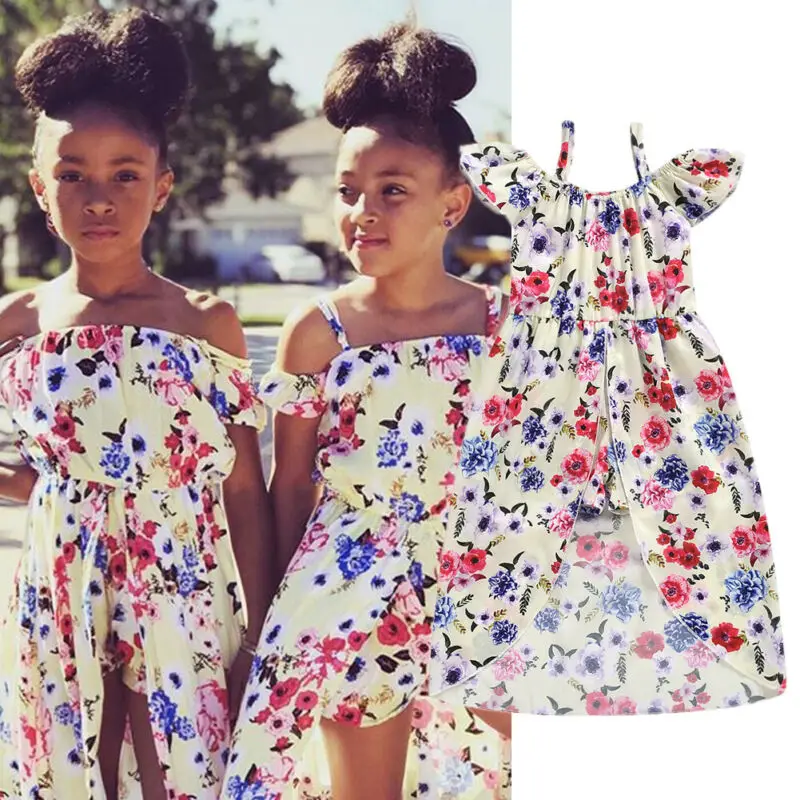 1-6Y Toddler Kids Baby Girls Off Shoulder Floral Dress Princess Party Summer AU |