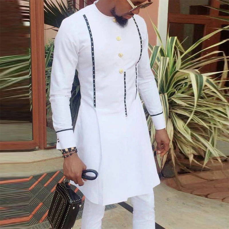 Men Muslim Shirt Thobe Arabic Dubai Turkish Islamic Clothing Ethnic Traditional Long Sleeve Tee Tops African Dashiki T-shirt