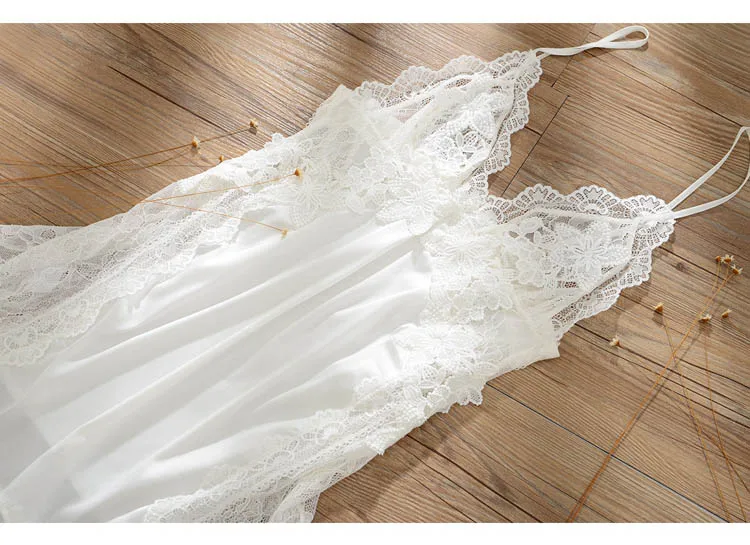 CINOON 3Pcs Women Sexy Silk Nightgown Embroidery Lace Bath Gown Nightdress Summer Sleepwear Wedding Night Dress Robe With Belt