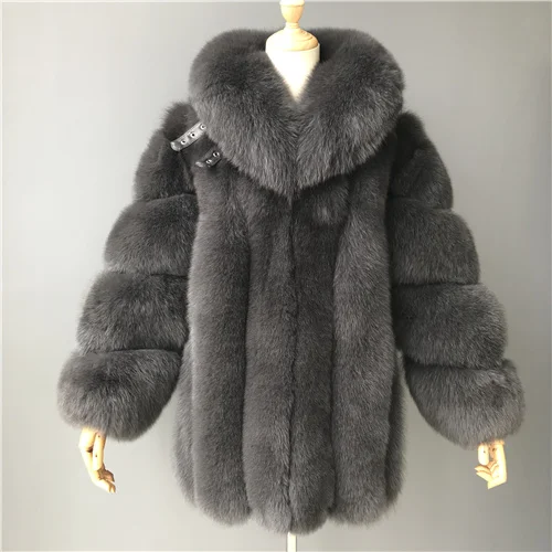 Женское зимнее плотное меховое пальто с отложным воротником лисица высокого качества пальто женская куртка из натурального Лисьего меха - Цвет: Dark grey