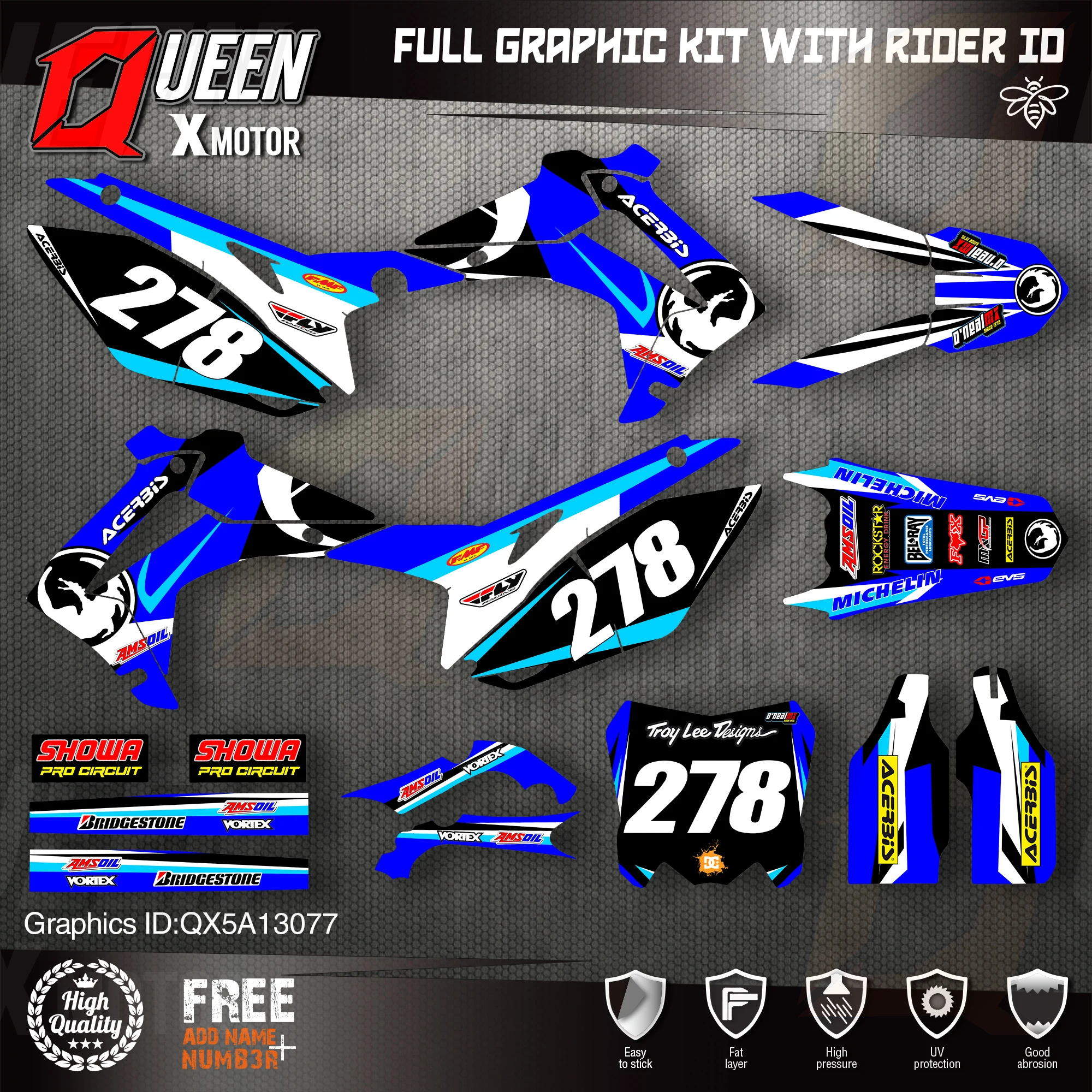 QUEEN X MOTOR Custom Team графические фоны наклейки для HONDA 2014-2017 CRF250R 2013-2016 CRF450R 077 |
