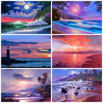 

HUACAN Diamond Painting Graffiti Seaside Cross Stitch New Arrival 5D Landscape Diamond Embroidery Kit Arts And Crafts For Adults