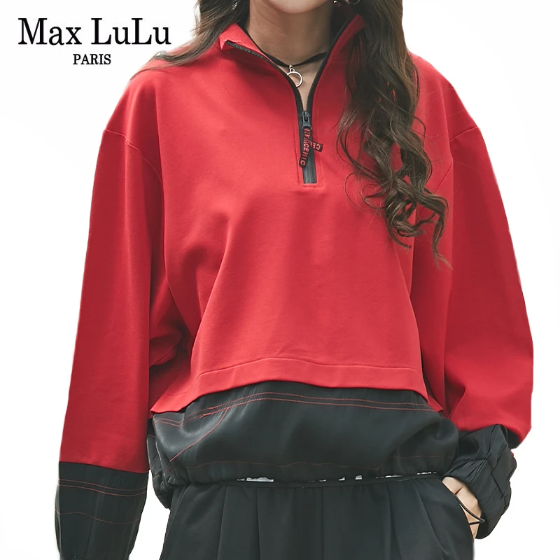 Max LuLu, весна, корейская мода, дизайнерские женские Лоскутные толстовки с капюшоном, женские повседневные толстовки с длинным рукавом, одежда из хлопка для фитнеса