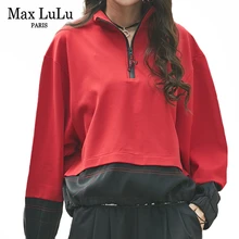 Max LuLu, весна, корейская мода, дизайнерские женские Лоскутные толстовки с капюшоном, женские повседневные толстовки с длинным рукавом, одежда из хлопка для фитнеса