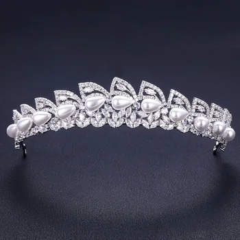 

jankelly Crystal Ladies Wedding Headpieces With cube zircon Wholesale Bridal Hair Accessories Headdress Bridal Hair Tiaras