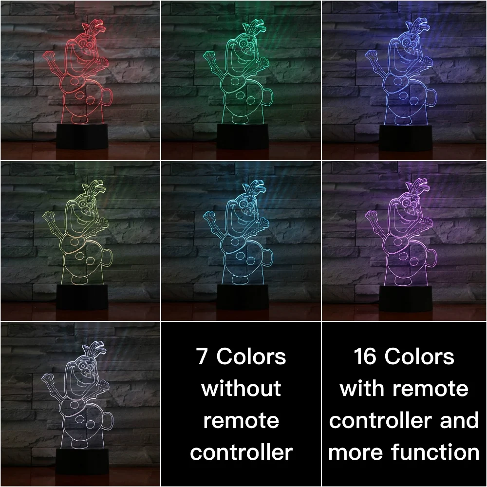 Необычные детские светодиодный Ночной светильник «Холодное сердце», снеговик Олаф ночной Светильник для детей Спальня деко Батарея работает атмосферу довольно 3d ночной Светильник