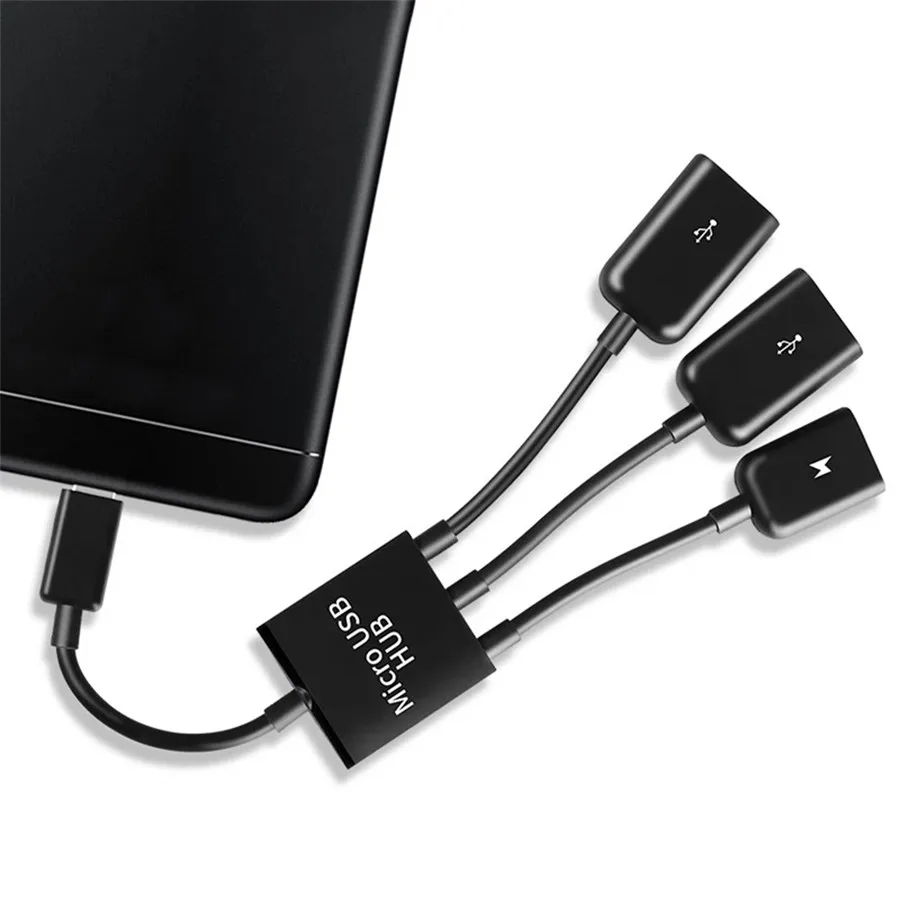 Горячая 3 порта Micro USB power OTG удлинитель концентратор кабель черный переносной кабельный хаб для Android Tablet смартфон U диск мышь аксессуары