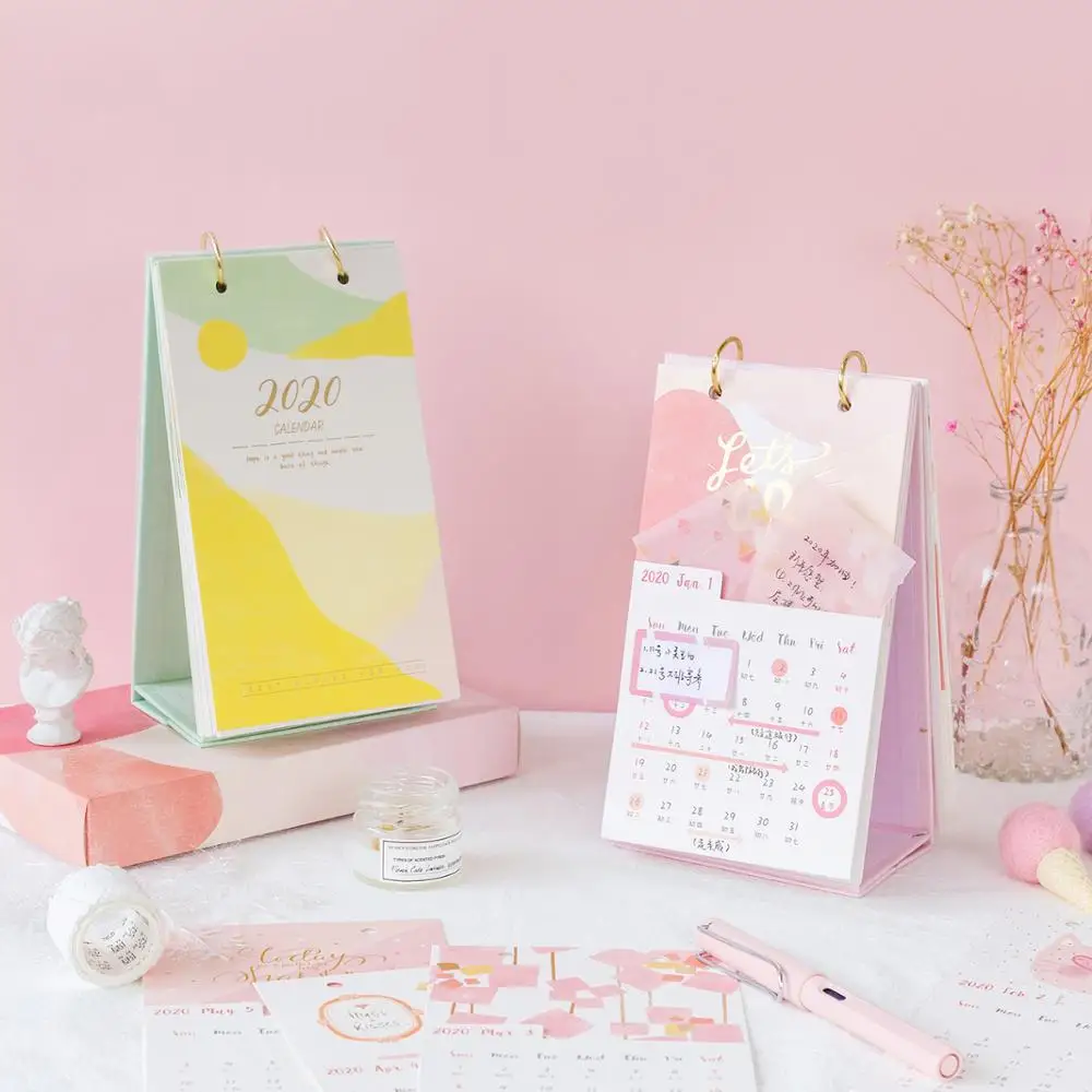 

2020 NEW Kawaii Cute Pocket Calendar With Box Coil Schedule Memo Pad Creative Desk Table Dates Reminder Timetable Planner sl2152
