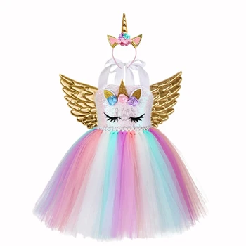 

Little Child Pony Dress Unicorn Birthday Tutu Dress for Girls Sequin Top Pastel Clothing Party Girls dress Christmas Vestidos