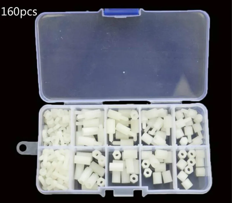 M3 White Nylon Hex Bolt External Hexagon Machine Screw Nut Washer Assortment Kit 160pcs/box